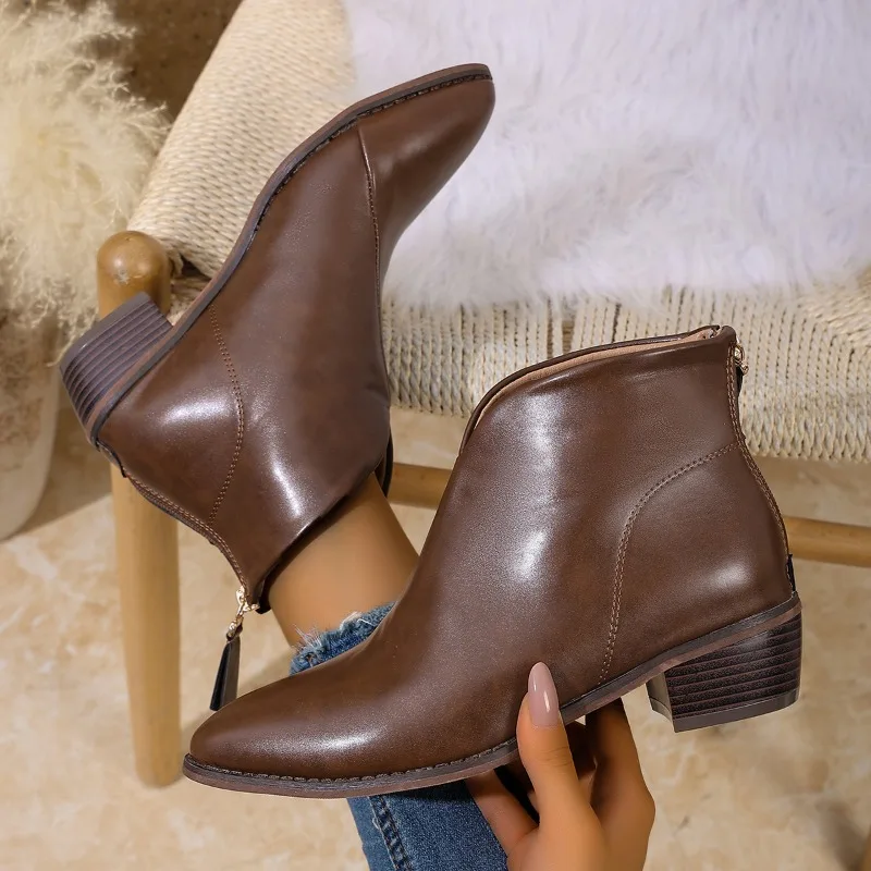 2025 جديد الخريف النساء الأحذية جلد طبيعي النساء أحذية أشار تو حذاء من الجلد أحذية السيدات الحديثة تشيلسي الأحذية الغربية