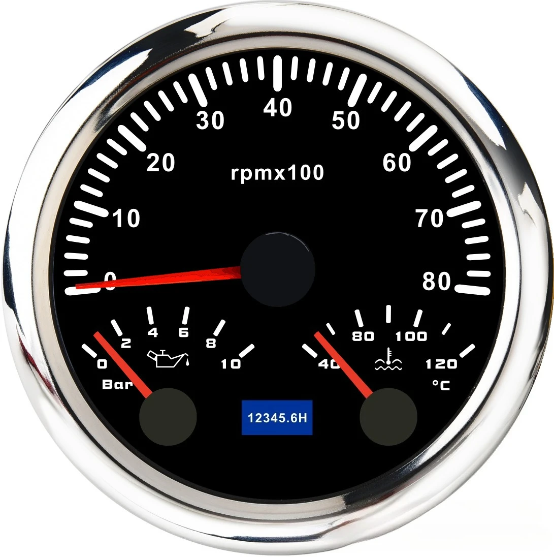 Compteur trois-en-un 85 mm pour tachymètre, pression d'huile et température de l'eau, grand format, pour voiture, moto, yacht, 12V/24V