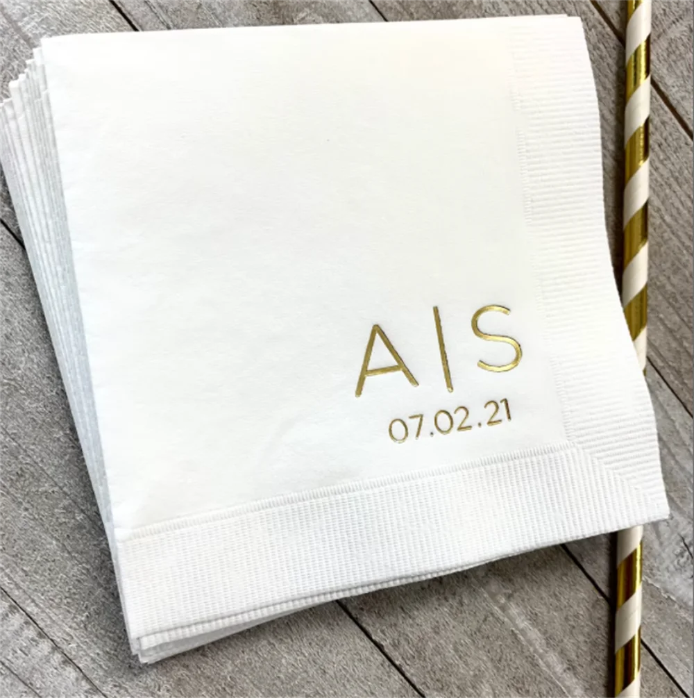 

50PCS Personalized Napkins Wedding Anniversary Engagement Printed Custom Monogram Cocktail Beverage Luncheon Dinner Guest