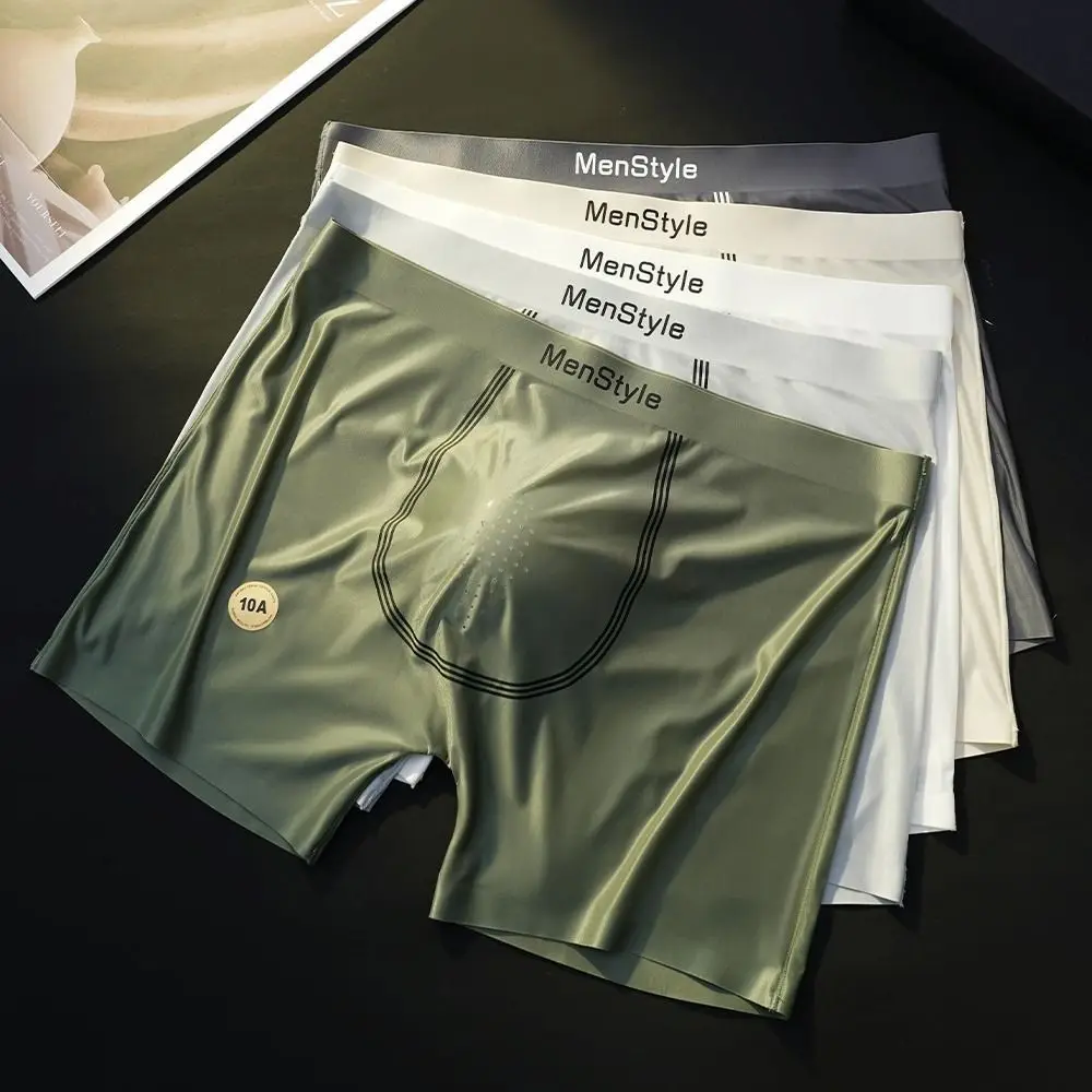 

Simple Satin Silk Boxer Men Breathable Ultra Thin Seamless Boxer Briefs Quick Dry Lingerie Cool Feeling Underpants Summer