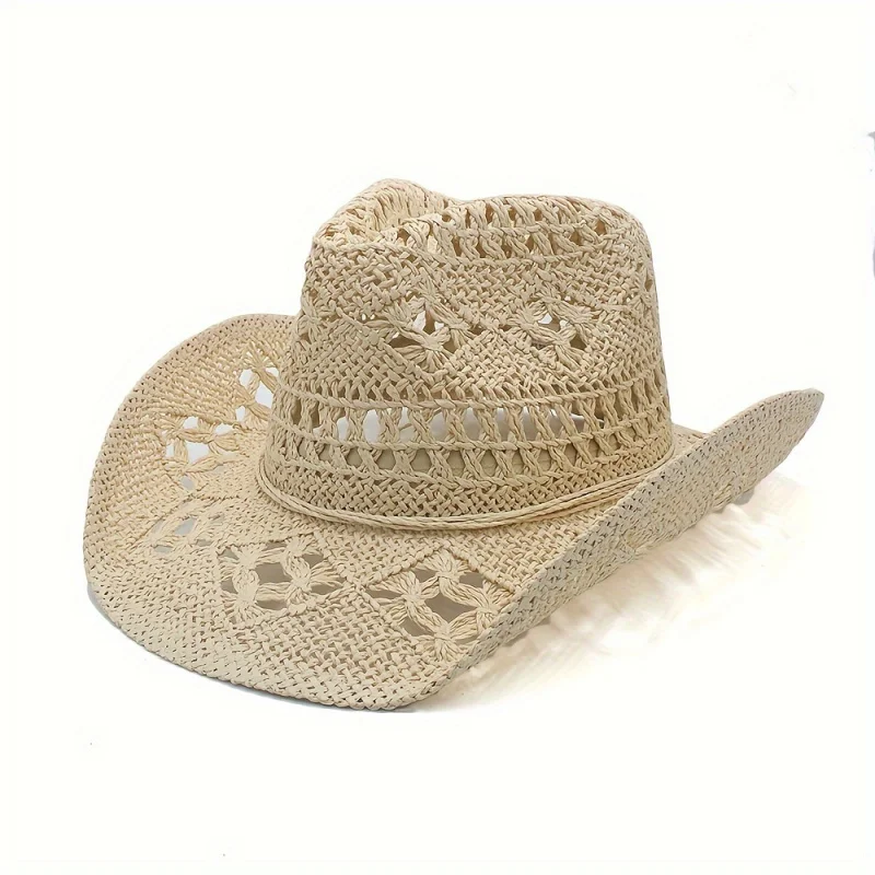 A versatile summer sun-protected straw hat, suitable for travel, horseback riding, beach parties, etc., with polyester woven mat