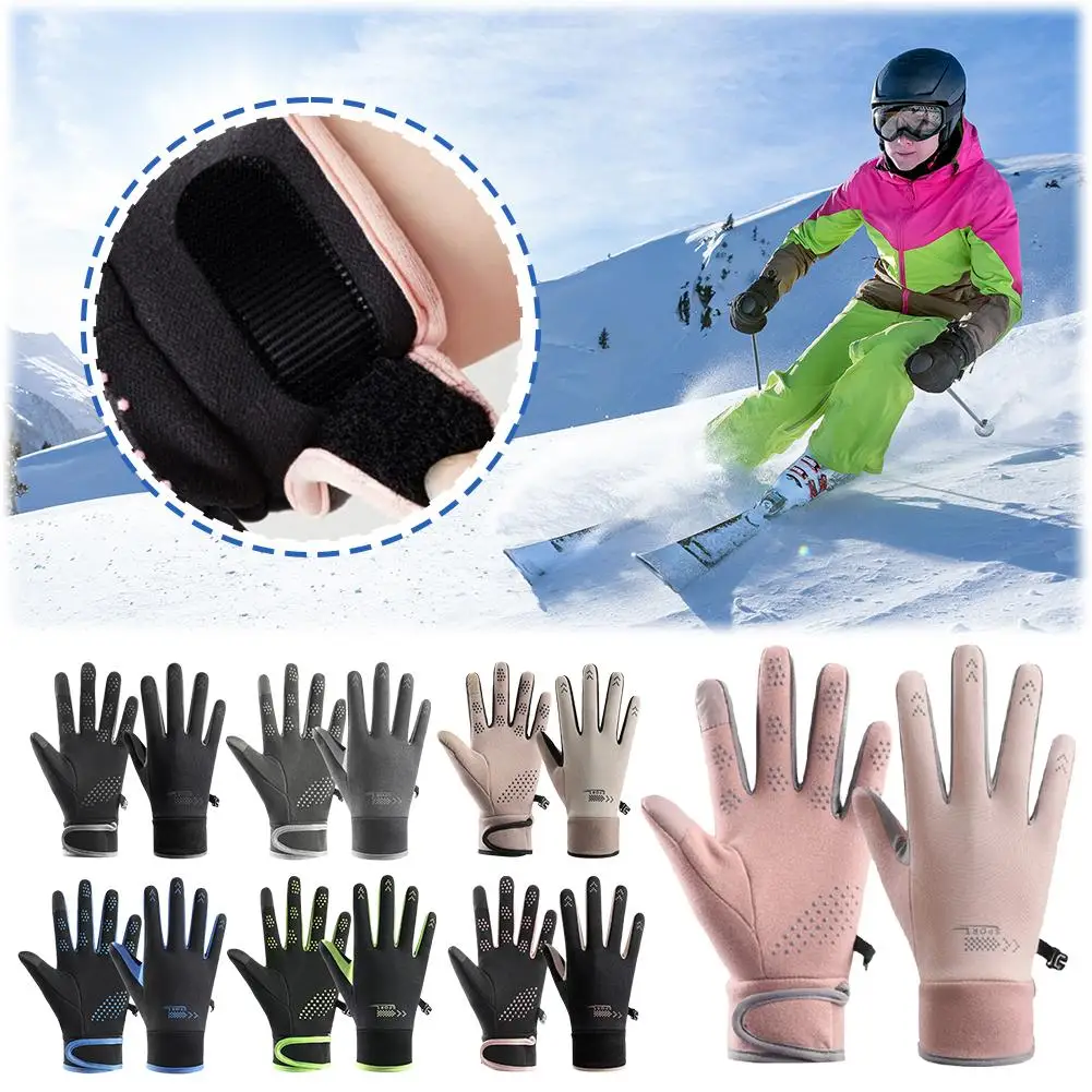 Winter Gloves Women Cycling Bike Thermal Fleece Cold Resistance Cycling Waterproof Wind Drive Suede Fabric Gloves Bicycle P1J3