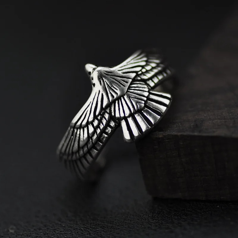 

Retro Eagle Feather Ring Adjustable Open Style Men's Ring Small Eagle Design Fashionable Jewelry Accessory for Couples
