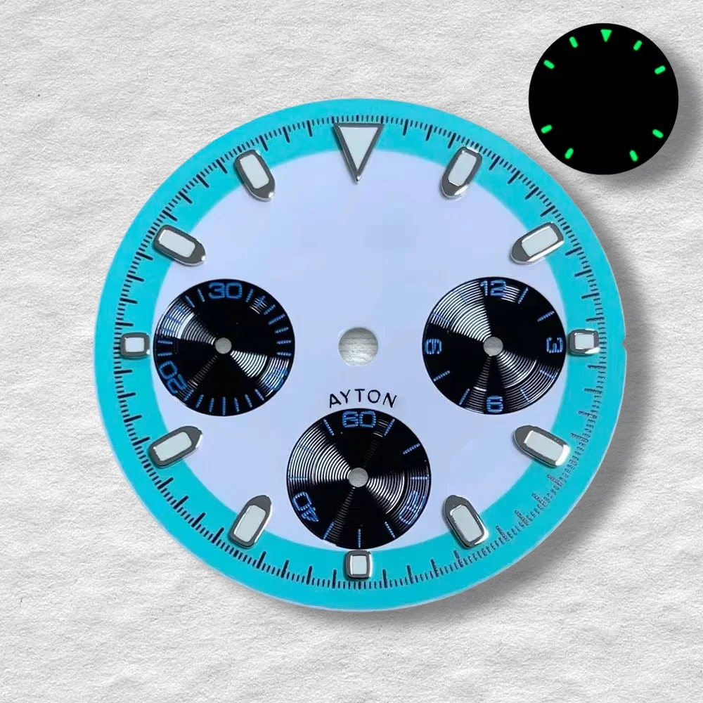 29.5mm S Logo Dtn Panda Dial Suitable for Vk63 Movement Green Luminous Colorful Six Needles Watch Modification Accessories