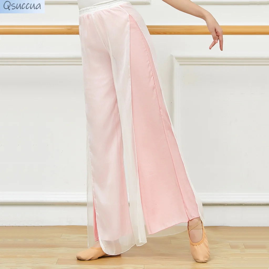 

Classical Dance Pants Chiffon Elegant Split Wide-Leg Pants Ethnic Modern Dance Performance Clothes Body Practice Clothes