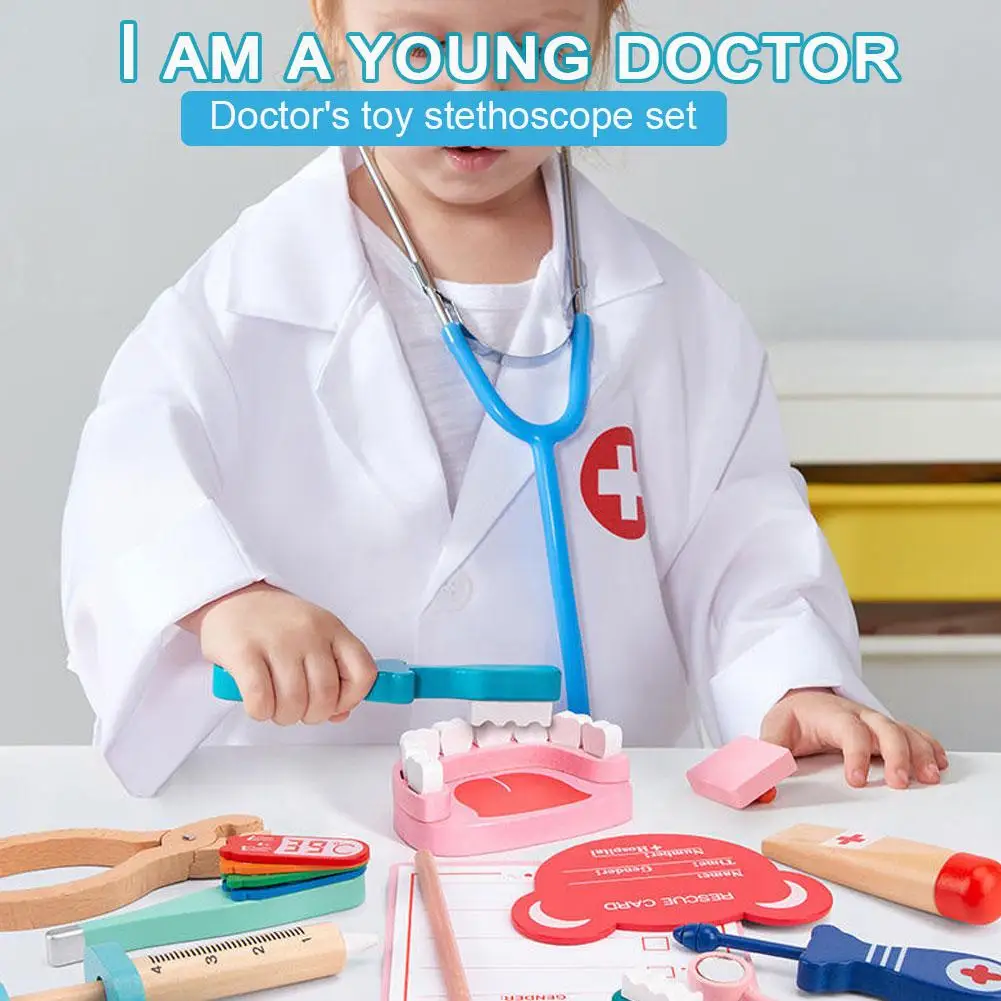 Houten Fantasiespel Dokter Speelgoed Kinderen Rollenspel Games Simulatie Tandarts Tas Set Stethoscoop Tanden Model Educatief Speelgoed Geschenken