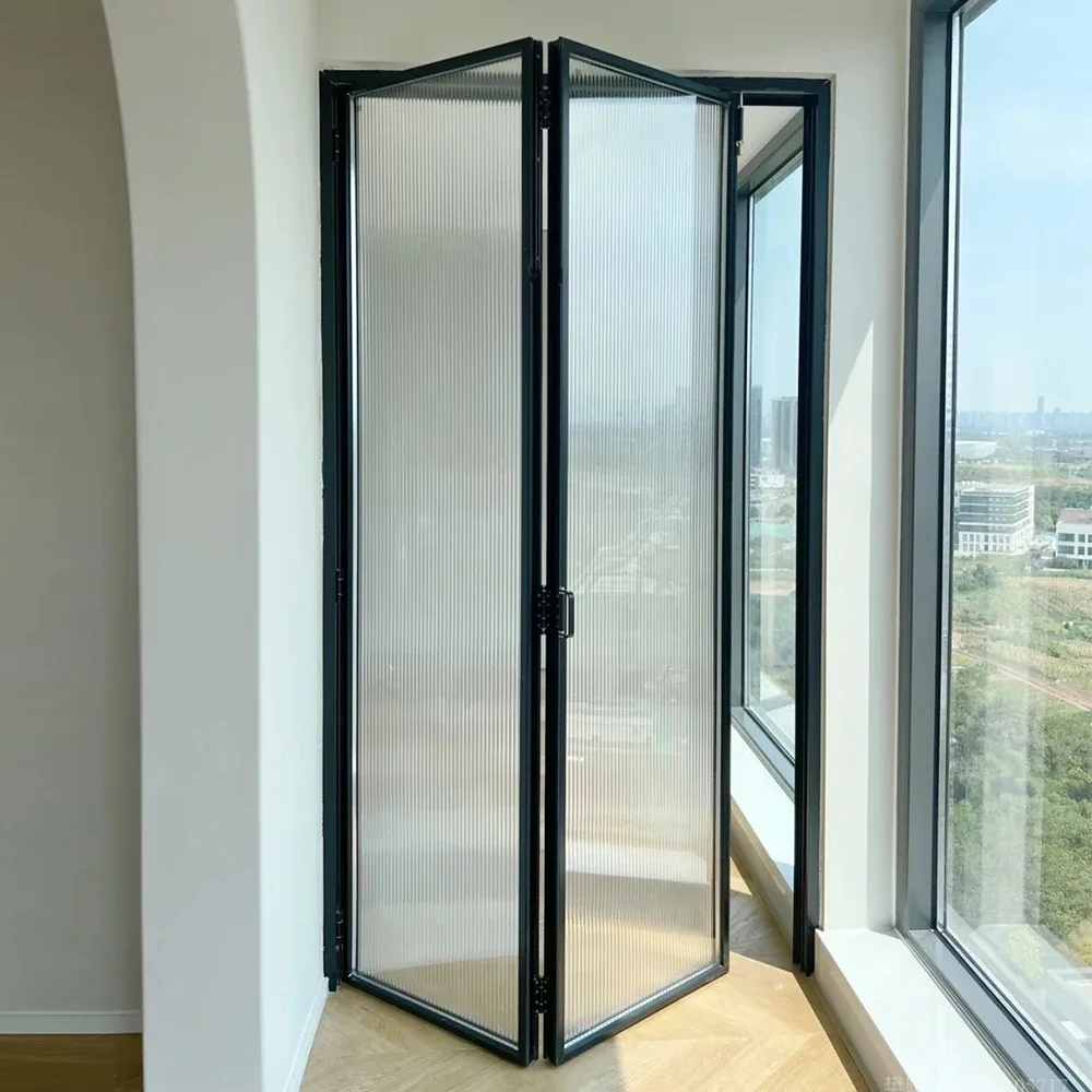 Sixinalu 2.5X2M Porta Pieghevole Fisarmonica Scorrevole Telaio Sottile Anteriore In Alluminio Porte Personalizzate Doppio Temperato Smaltato Cucina Sala Studio