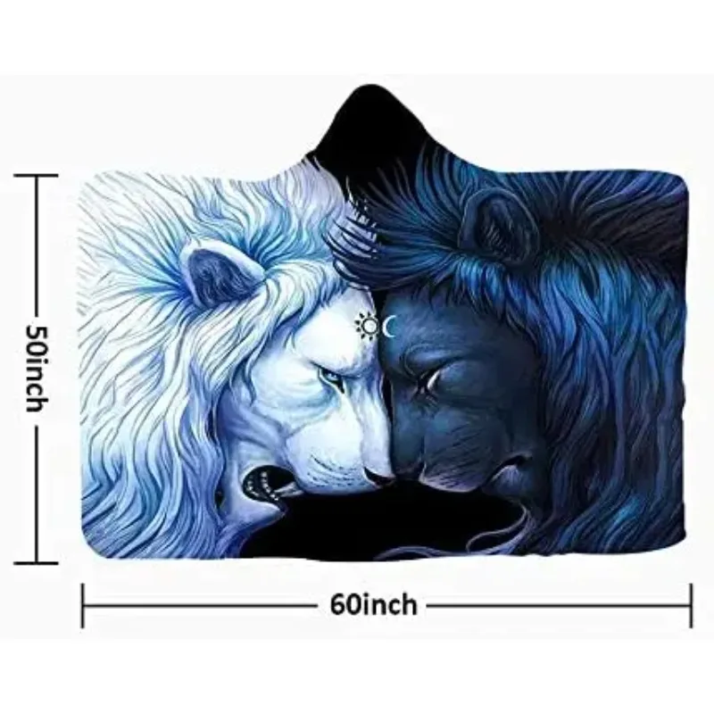 Lion Hooded Blanket Anti-Pilling Flannel Wearable Hooded Throw Blanket Super Soft Warm Hoodie Cape Wrap Blanket for Kids Adults