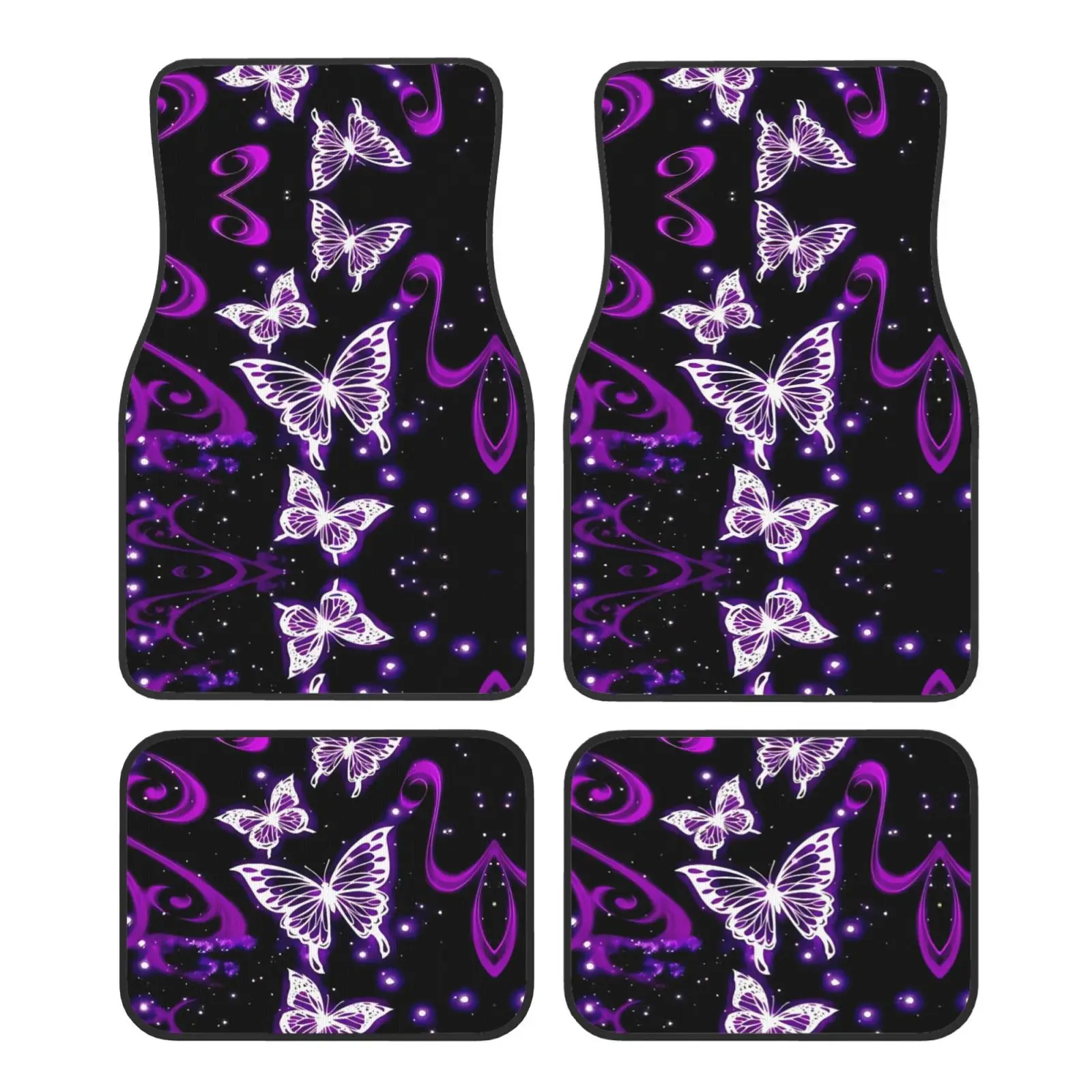 Bling Galaxy Purple Butterfly Print Car Floor Mats Durable Car Carpet Mat 4pcs with Anti-Slip Backing Fit for SUV Trucks