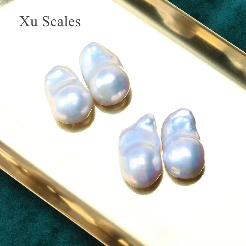 Natural Fresh Water 15-30mm Irregular Shaped Large Baroque Pearl Pairing Beads with Color Aurora White Can DIY Earrings Jewelry