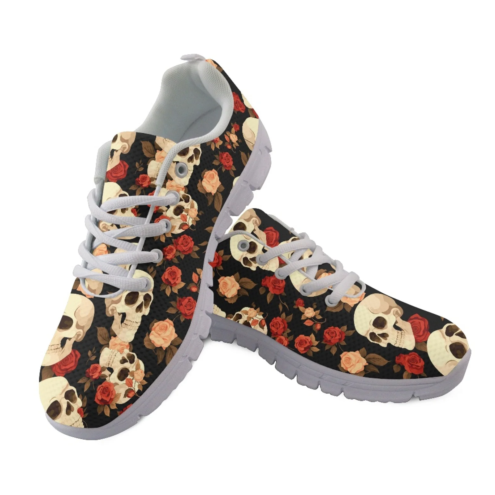 Coloranimal Rose Skulls Athletic Sneaker Mesh & EVA Sole Athletic Footwear Lightweight Walking Shoes for Men