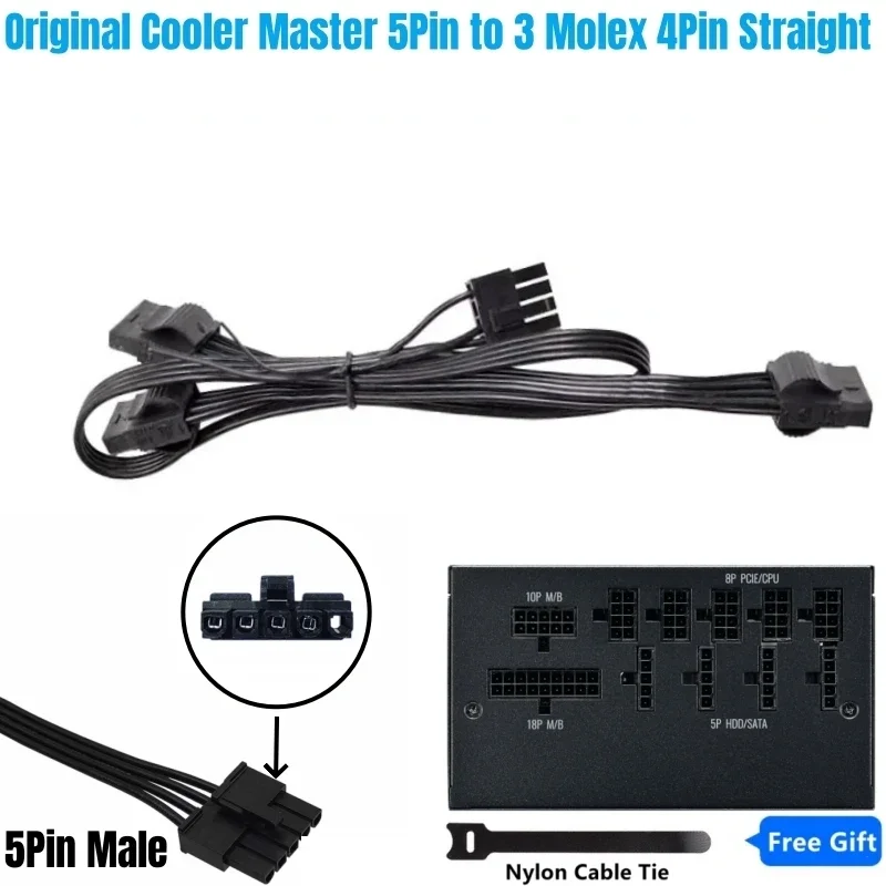 Cabo de alimentação IDE reto de 5 pinos para 3 Molex 4 pinos para Cooler Master V550, V650, V750, V850, V1000, V1300 V2 GOLD Modular Power 18AWG