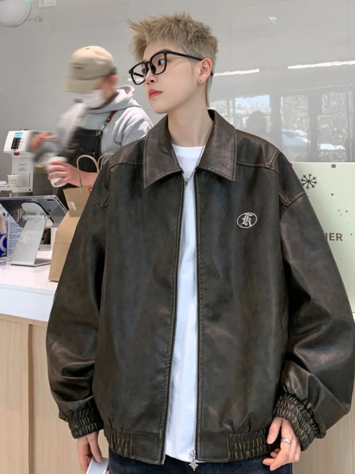 

Мужская кожаная куртка в американском ретро-стиле, новинка 2024 года, весна-осень, мотоциклетная одежда, премиум-класс, с воротником-стойкой