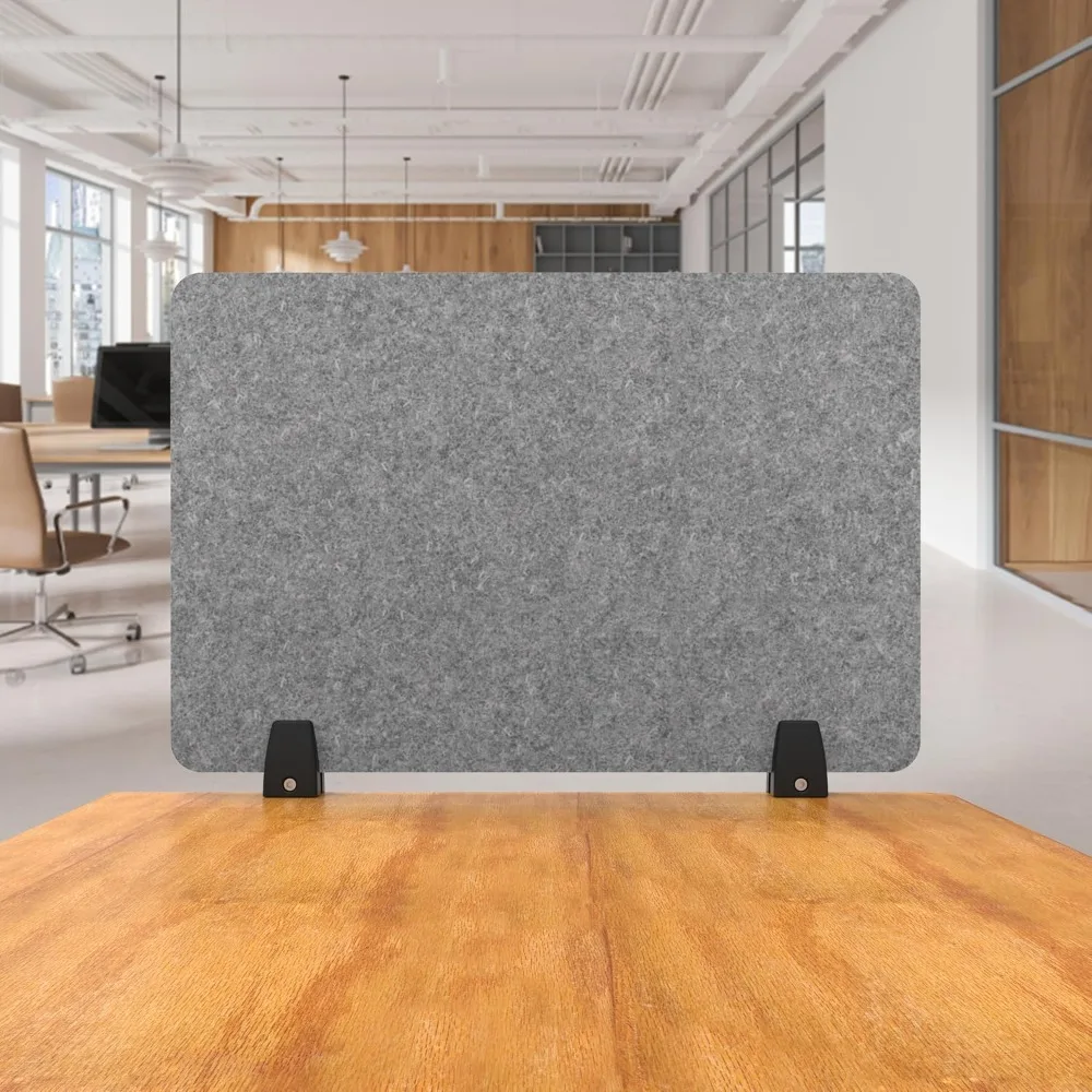 Clamp-On Acoustic Desk Divider 24x16 Castle Gray PET Privacy Panel Noise-Reducing Office Partition