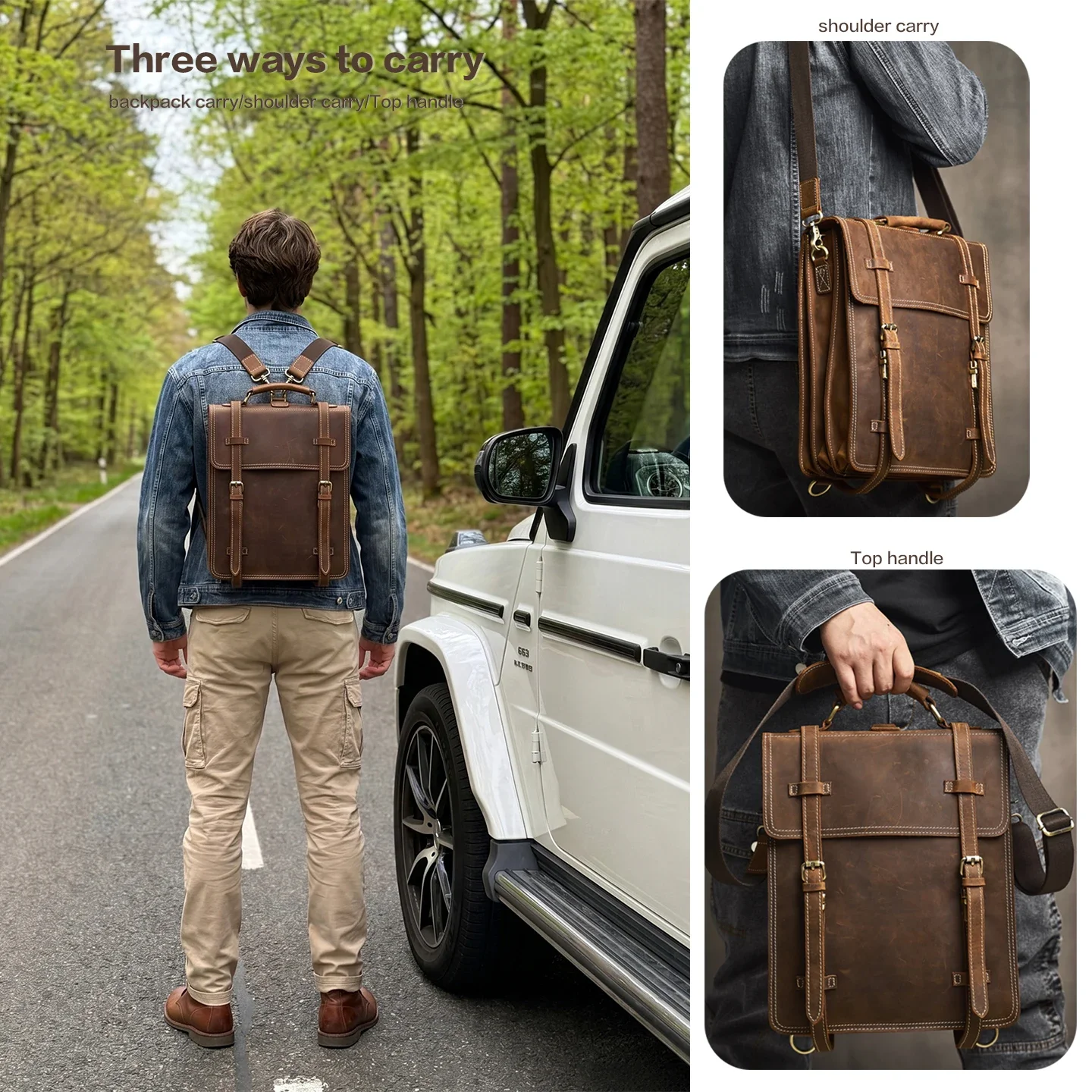 Vintage Genuine Leather Casual Backpack Top Layer Cowhide Crazy Horse Leather Unisex Small Backpack 13 inches Laptop School Bag