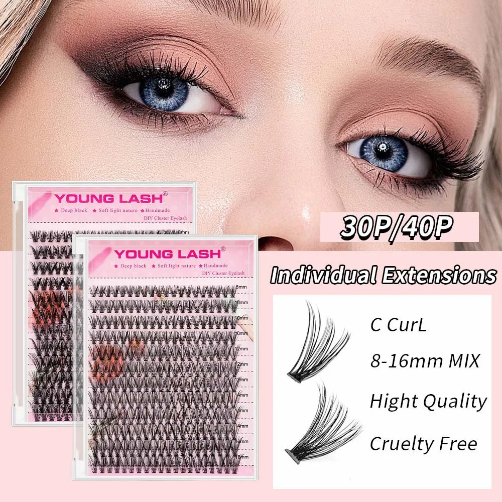 ขนตาปลอมแบบแยกส่วน C Curl DIY Oblique Winged Individual Cluster Eyelashes ขนตาปลอมแบบใช้ซ้ำได้ติดทนนาน