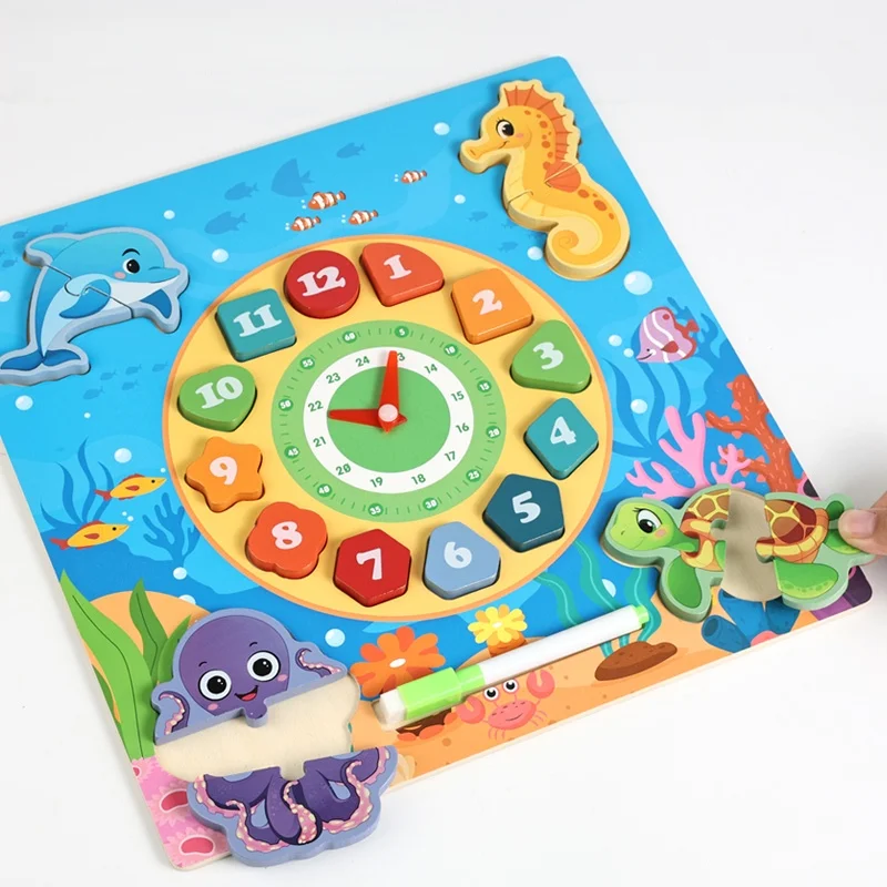 Zabawki Montessori Drewniane Kreatywne Puzzle 3D Klocki Konstrukcyjne Tangram Układanka Wczesna Edukacja Rozwój Poznawczy Dzieci Nauka Czas Nauczanie