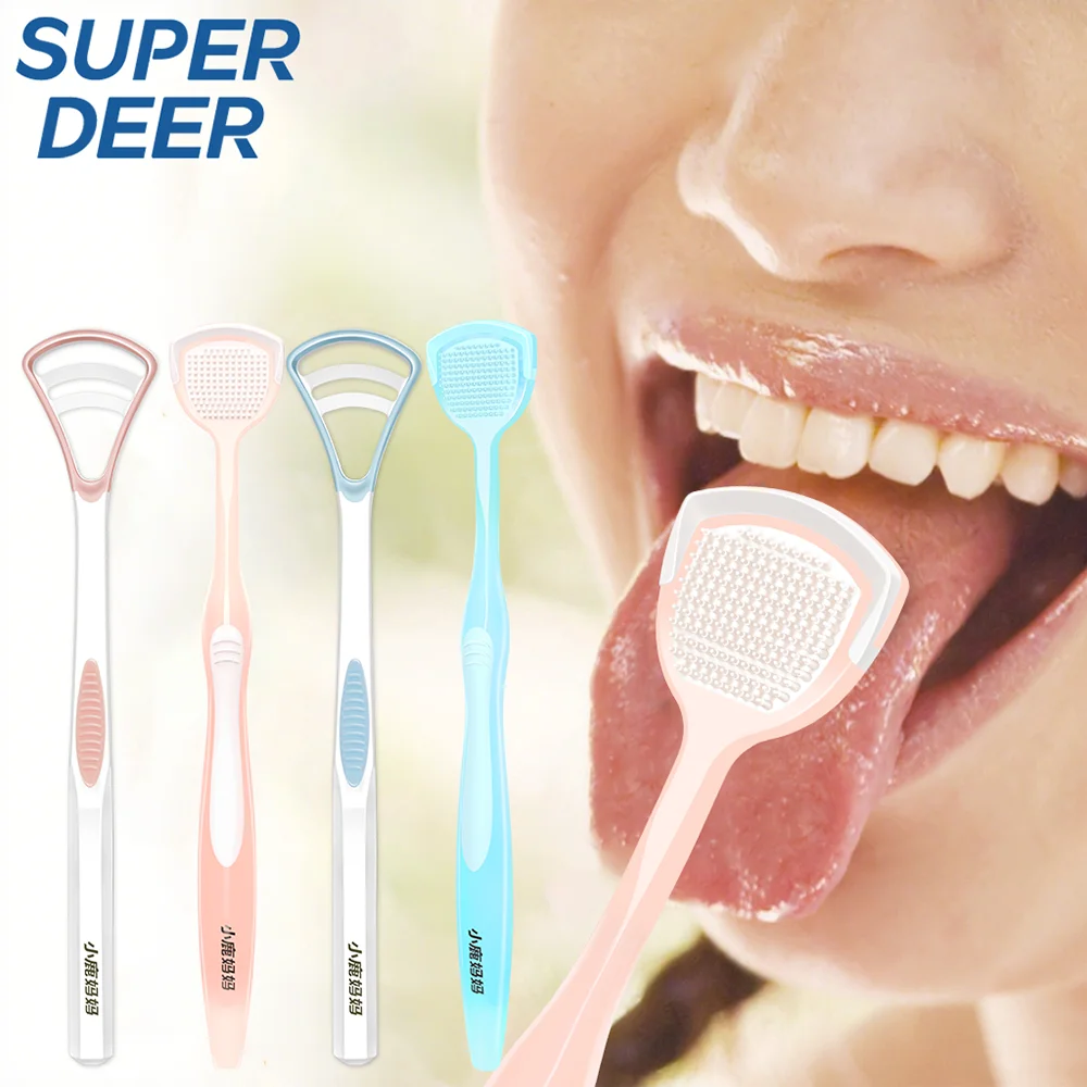 مكشطة لسان مزدوجة الجانب من Super Deer، تقلل من رائحة الفم الكريهة للعناية بالفم، منظفات اللسان، أدوات تنظيف طلاء اللسان للبالغين
