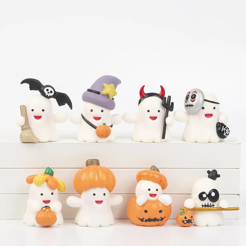 8 Pcs/Set Halloween Micro Landscape Pvc Statue Craft Mini Fairy Garden Ornaments Cute Pumpkin Ghost Miniature Toys Dolls Decor