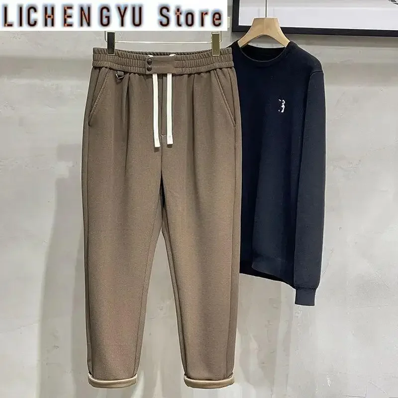 Spring Autumn Men Pants Fashion Retro Lace Up Elastic Waist Casual Pants Men Jogger Loose Sports Harlan Trousers