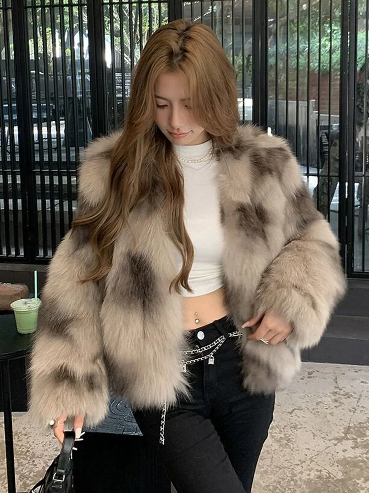 Winter Retro Faux Fur Coat Women Slim Long Sleeve Korean Elegant Jacket Vintage Warm All Match High Quality Female Outwear Tops