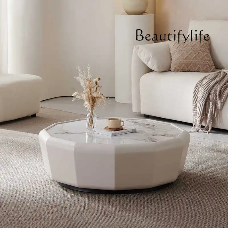

Cream wind fiberglass rock slab coffee table living room household small apartment high-end round light luxury coffee table