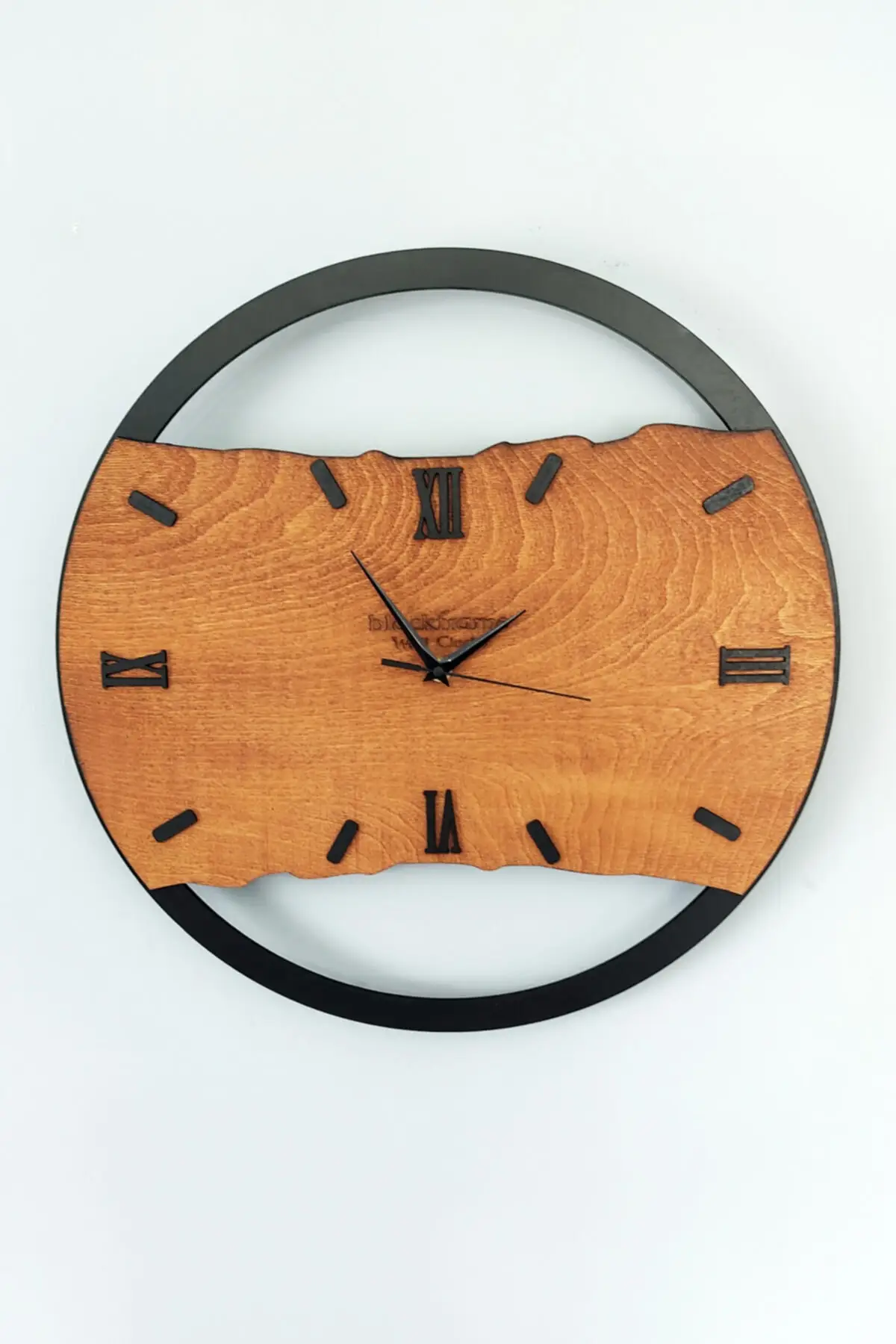 Woody Impact Wall Clock-Oak-45cm Frame thickness 6mm. Body thickness 10mm