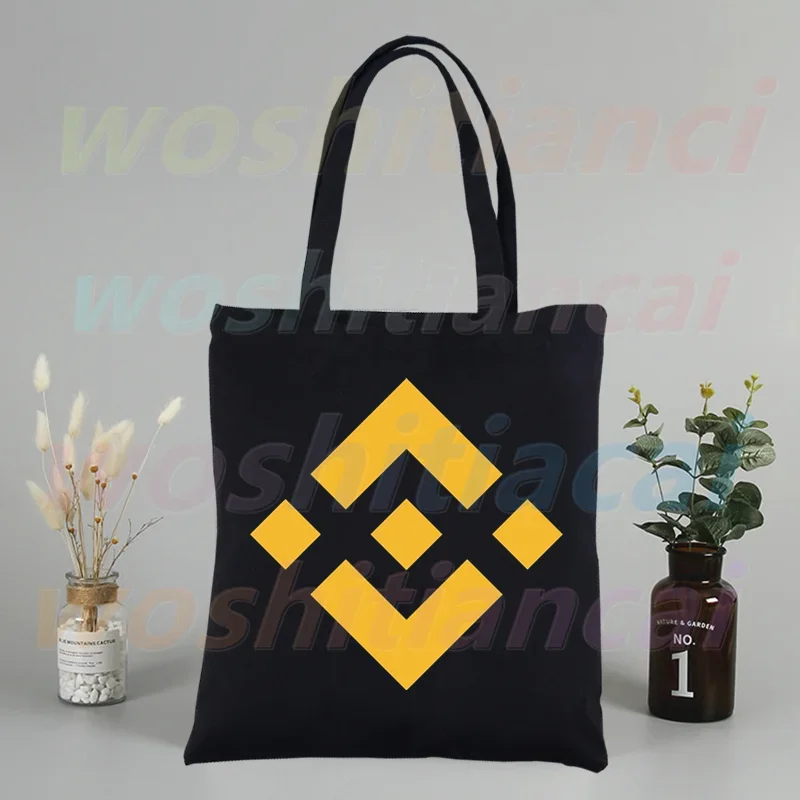 Binance Coin Shopping Black Bags Canvas BNB Crypto Cryptocurrency Tote Bag Reusable Cloth Bag Handbag Shoulder Bags Custom