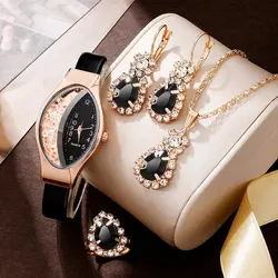 Tonneau Watches Women Leather Band Ladies Watch Simple Casual Womens Analog WristWatch Jewelry Set Gift Montre Femme