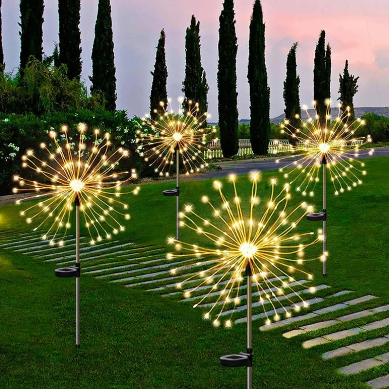 Solar Firework LED Lights Outdoor Lawn Lamp Grass Dandelion Flash Lamps Holiday Decor Floodlight Street Garden Light 90-150 LED