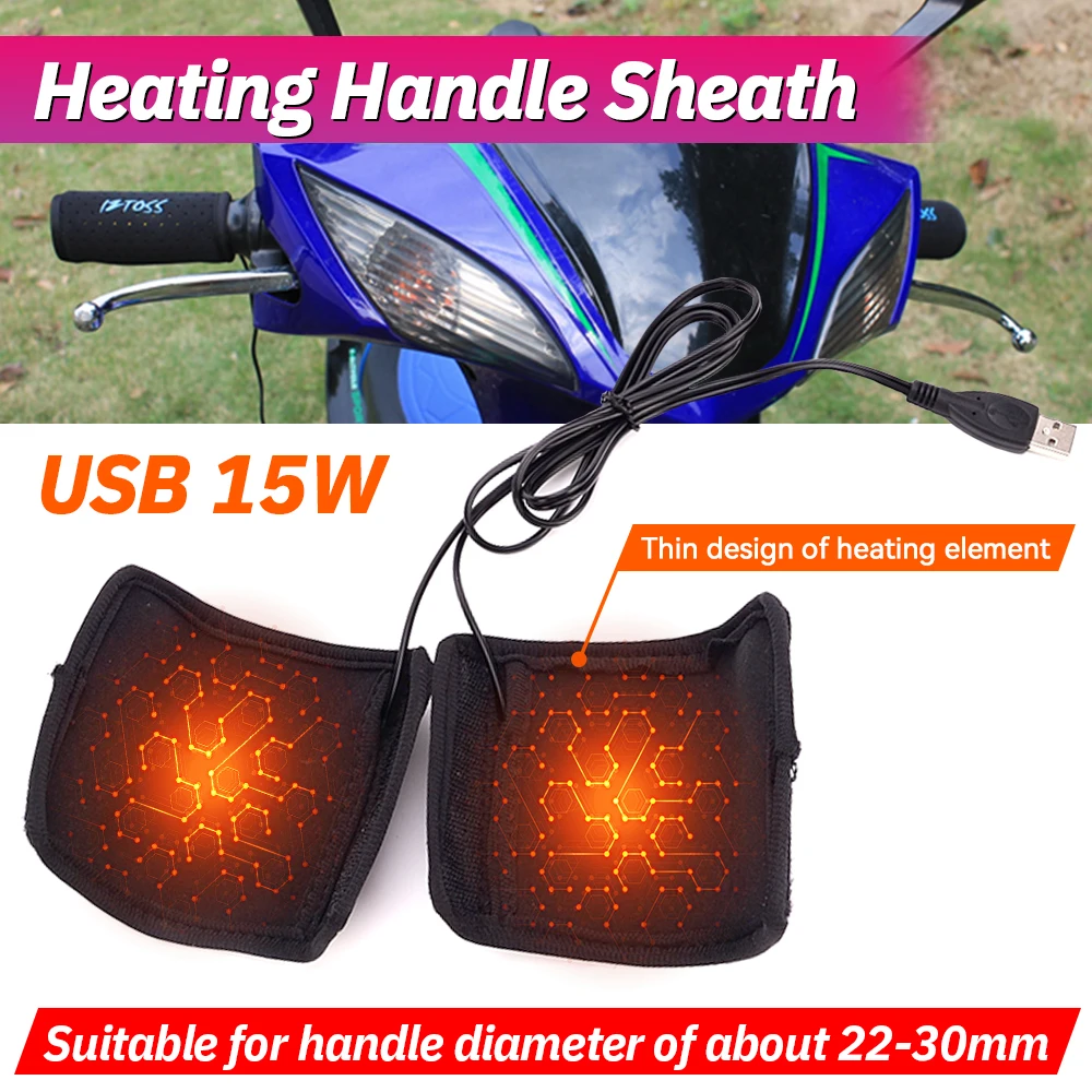 1 Pair Motorcycle Heated Grips USB Electric Bicycle Motorbike Handle Handlebar Warmer 7.5W  Anti Slip Bicycle Removable Grips