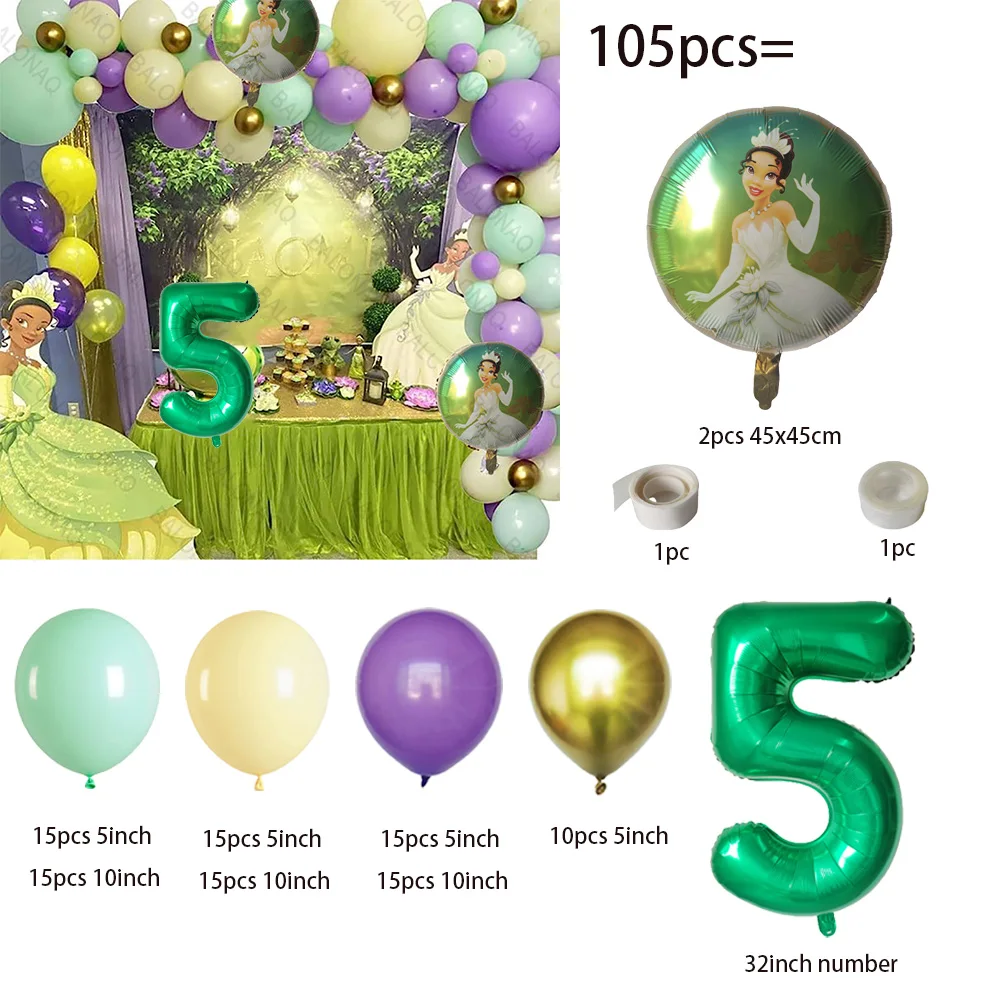 1 zestaw Disney motyw księżniczka żaba Tiana balon foliowy 32-calowy zielony balony cyfry dekoracja przybory dla niemowląt na przyjęcie urodzinowe