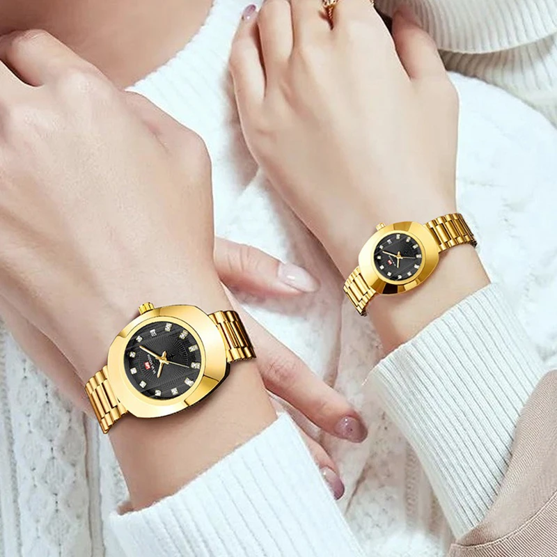 방수 럭셔리 커플 시계 골드 브랜드 남성 시계 스테인리스 스틸 팔찌 여성 시계 방수 다이아몬드 쿼츠 연인 선물