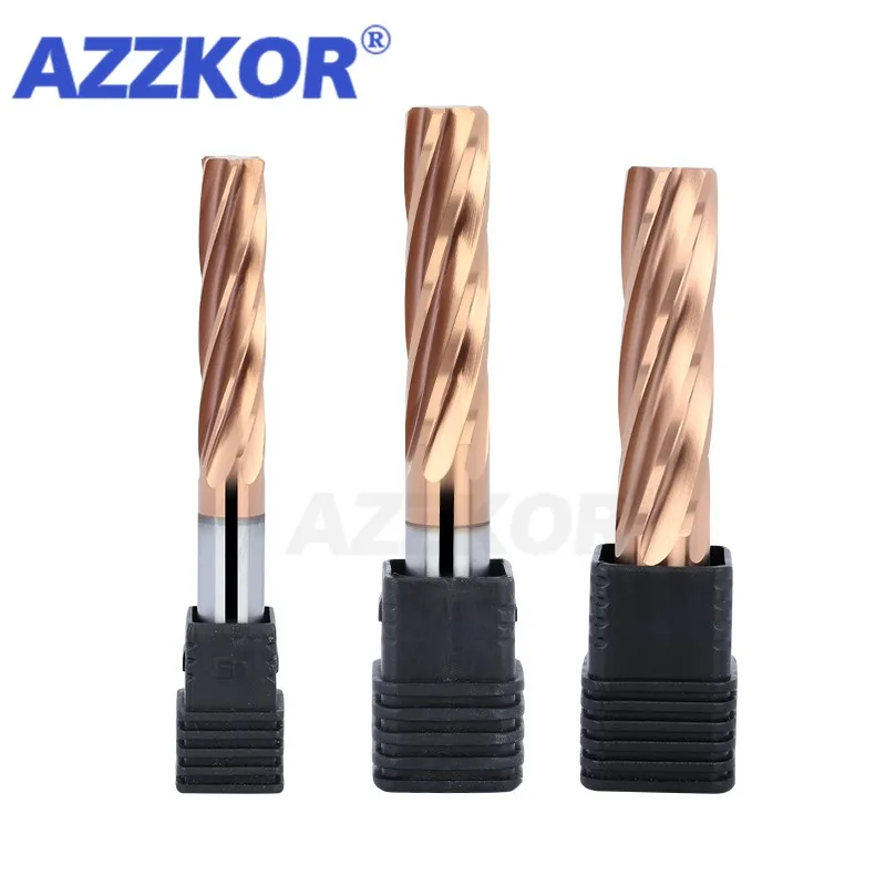 AZZKOR Carbide Machine Reamer Coated Spiral Flutes H7 Tolerance Precision Chucking Hardened Steel 6 Flutes For Metal HRC65