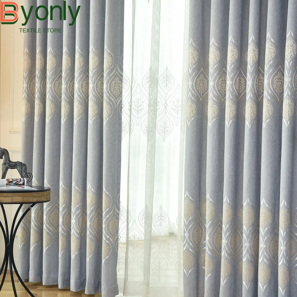 

Custom Cotton Jacquard Thickened Blackout Curtains for Living Room Bedroom French Balcony Partition Embroidered Window Screen