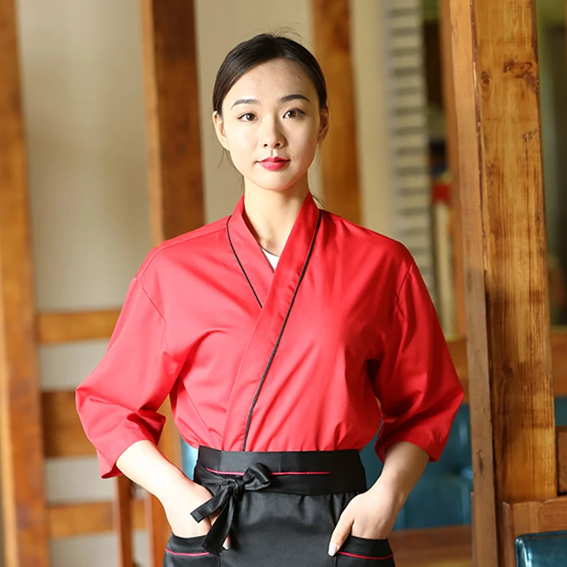 Sushi Koch Mantel Unisex 3/4 Ärmel japanischen Koch Kimono Restaurant Uniform für Männer und Frauen