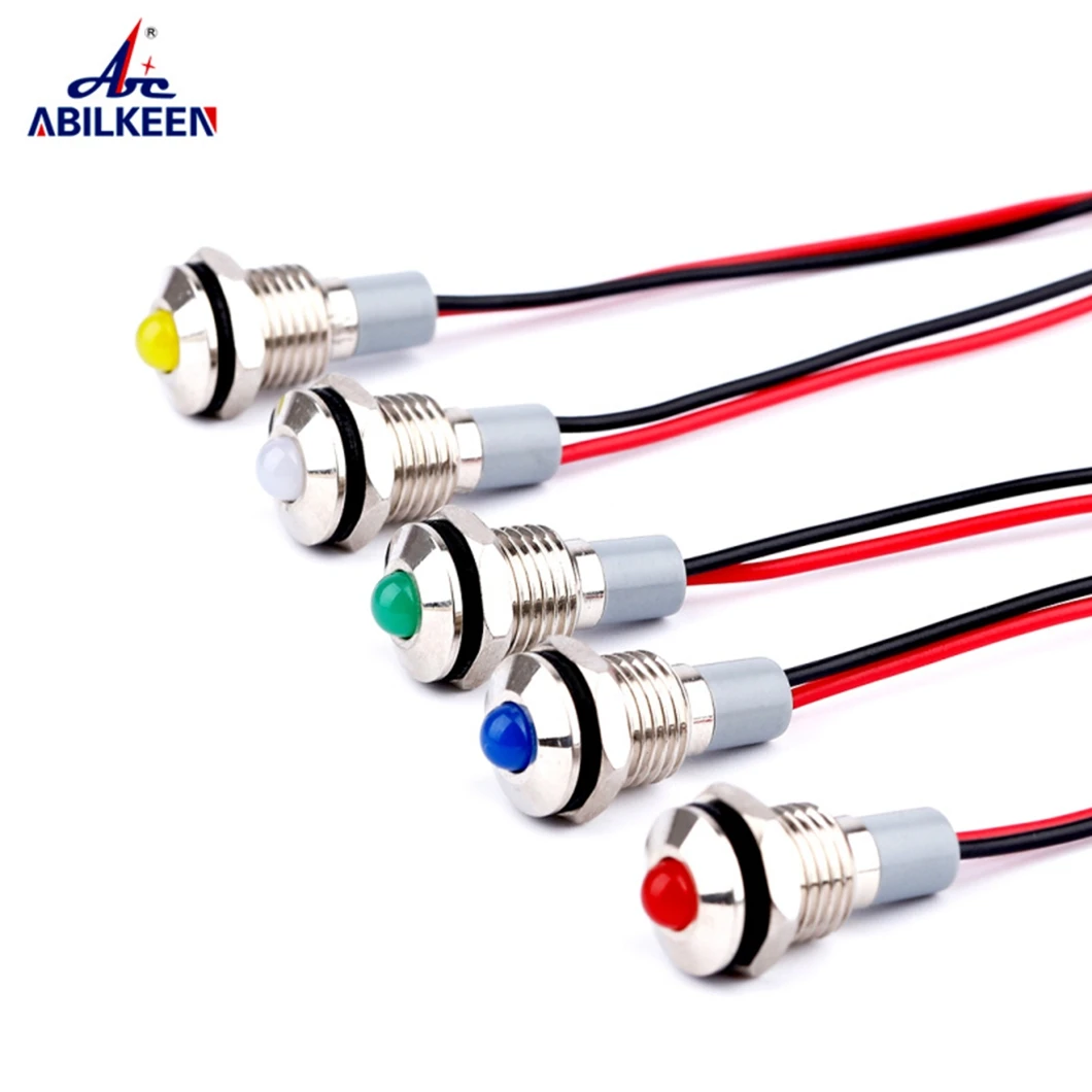 10pcs 10mm Ball Head LED Metal Pilot Lamp High Brightness Industrial Signal Indicator Light 3-220V with 150MM Wire Cable