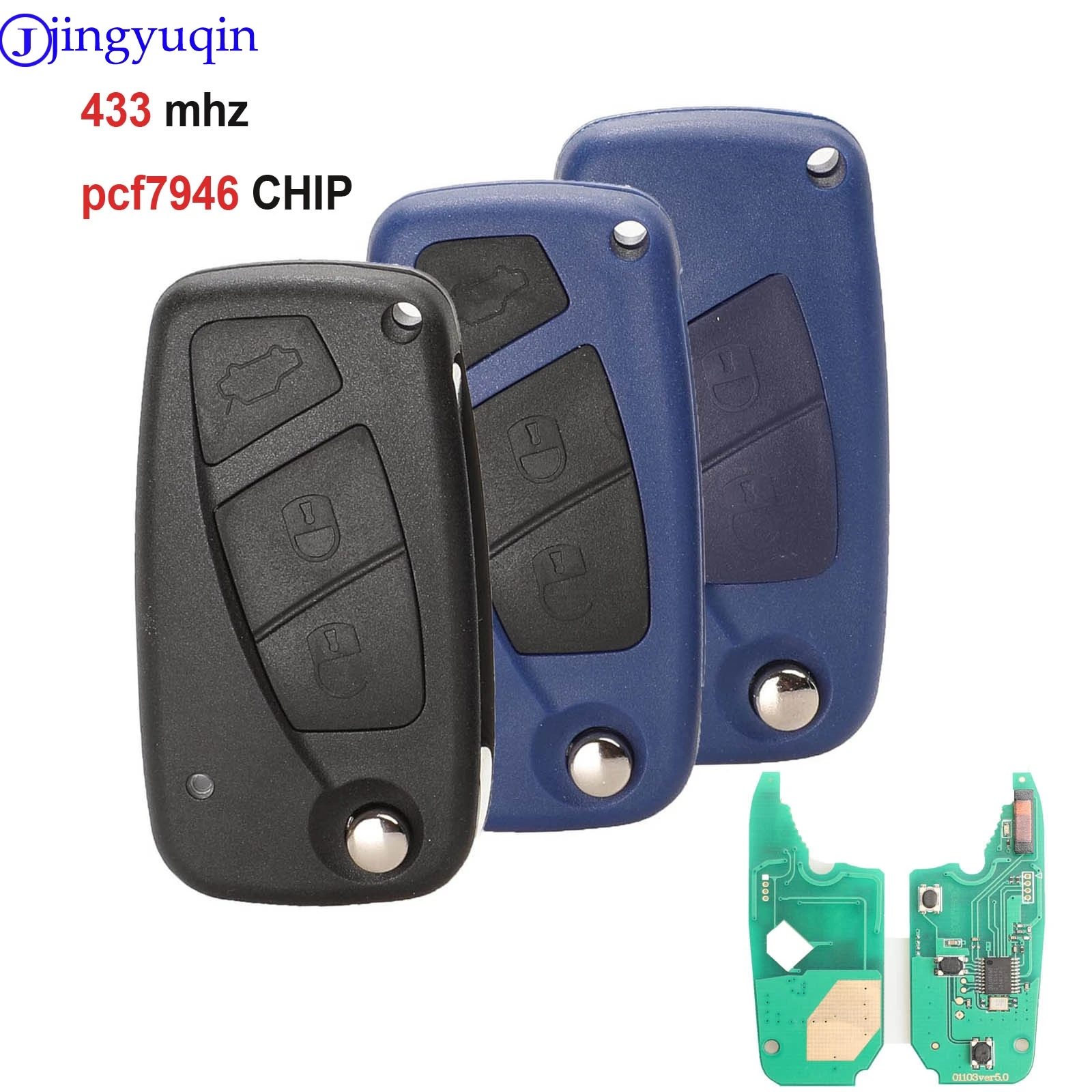 Jingyuqin 2/3 pulsanti flip Remote Key 433mhz per FIAt 500 Panda Punto Bravo key con chip PCF7946