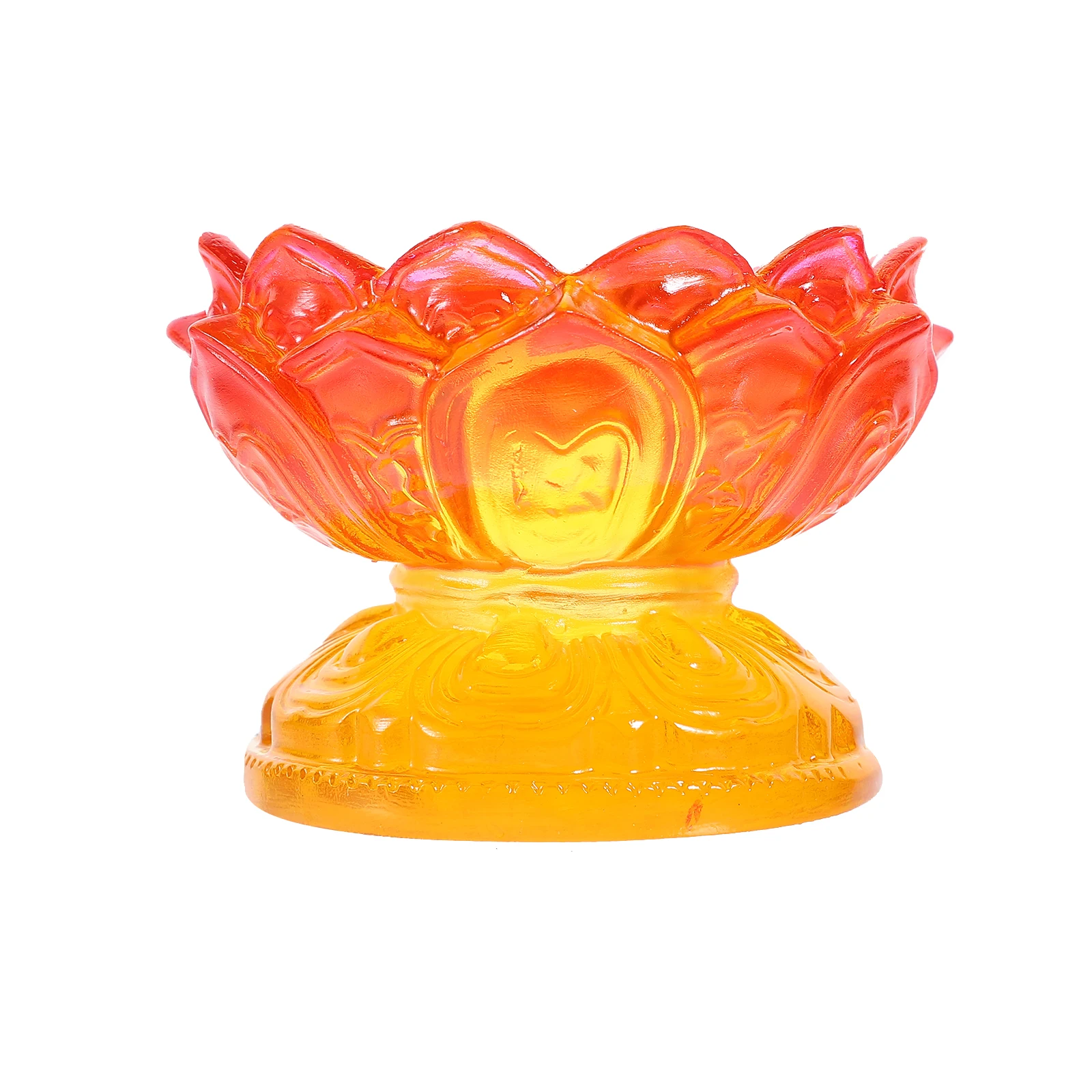 

Sturdy Lotus-Shaped Buddha Figurine Stand Prayer Wheel Base Resin Material Double Color Orange Yellow Symbols