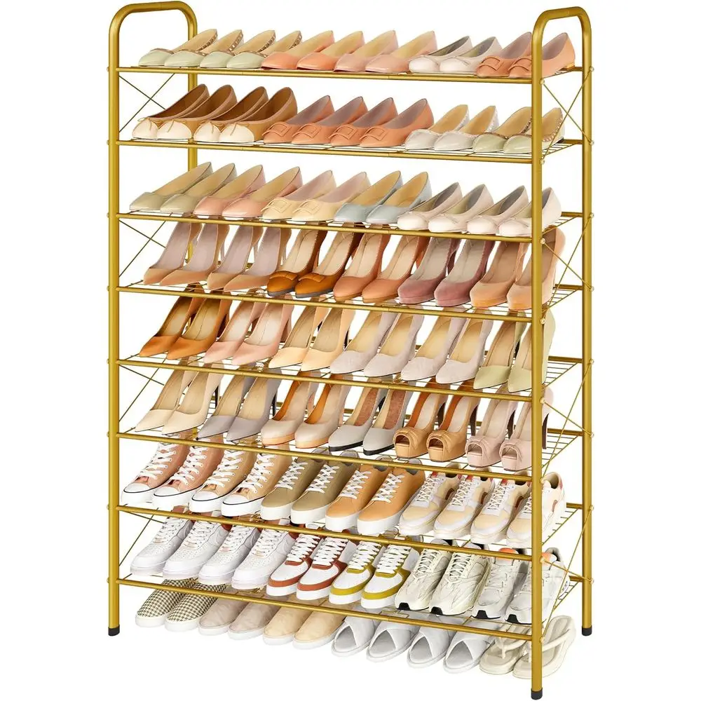 

8-Tier Mesh Shoe Rack Organizer for Entryway, Hallway, Bedroom, Living Room, and Wardrobe - Gold
