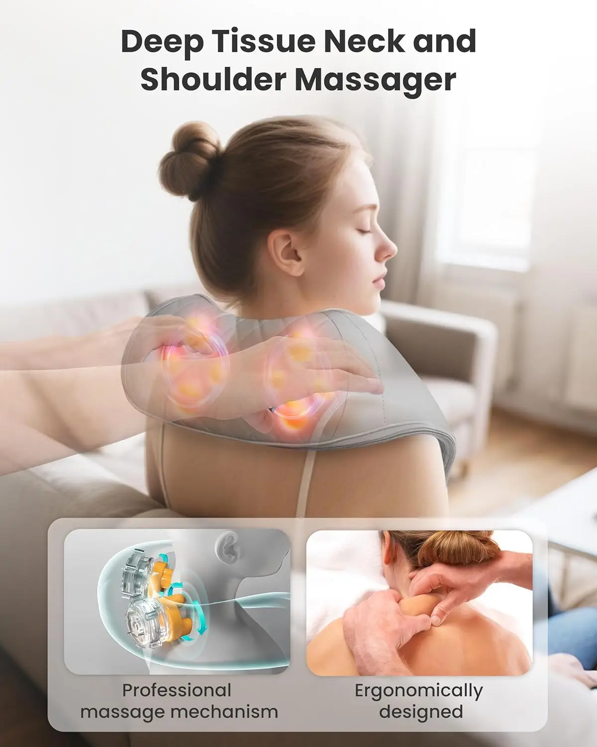 Snailax Cordless Neck Massager with Heat, Shiatsu Neck Back Massager for Pain Relief Deep Tissue, Rechargeable 4D Knead Shoulder