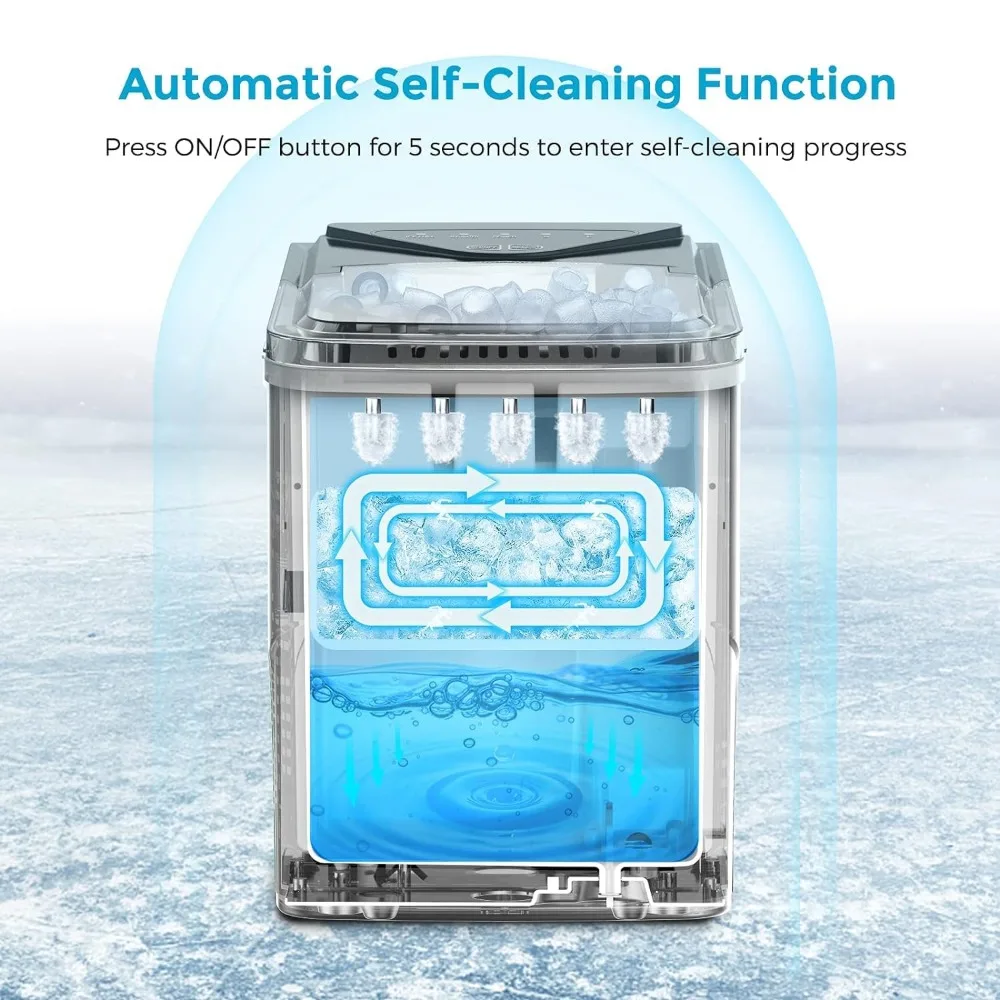 Ice Maker with Self-Cleaning, 9 Cubes in 6 Mins, 26lbs 24Hrs with Ices Bags and Scoop Basket, Portable Ice Machine