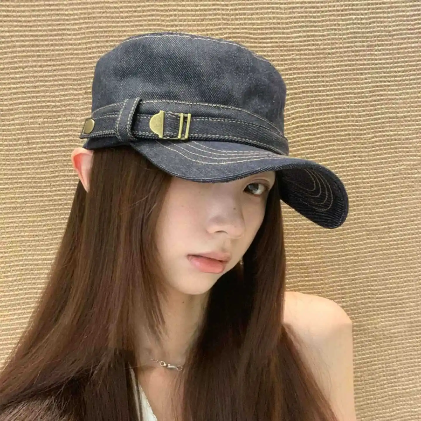 Y2K Denim Flat Top Painter Beret Caps for Men and Women Spring Summer Outdoor Travel Wide Brim British Peaked Hip-hop Hat Gorras