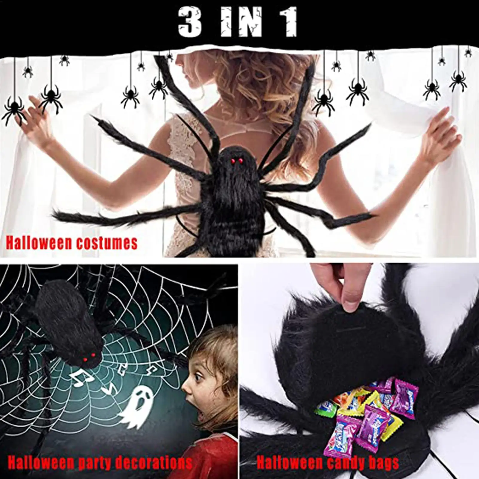 할로윈 거미 배낭 거미 코스프레 캔디 보관을위한 현실적인 플러시 배낭 할로윈 어린이 여성 남성 가장 무도회