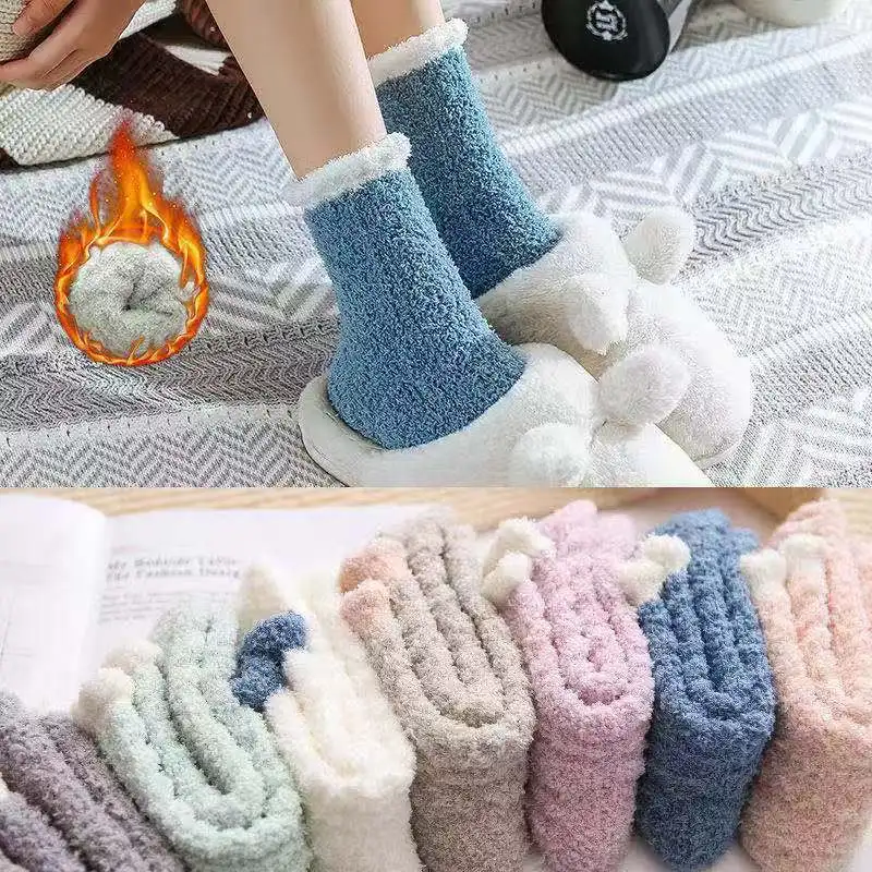 Coral fleece socks for women, fluffy socks for winter, cute thickened sleep socks, warm towel socks, home floor socks view 3