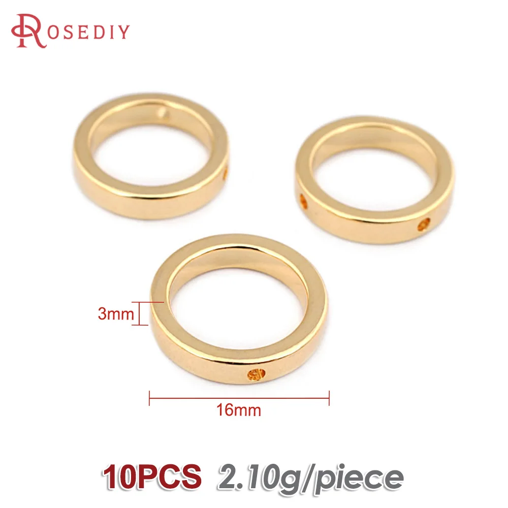 10PCS 16MM 24K Gold Color Brass 2 Holes Round Circle Closed Connect Rings Diy Jewelry Making Supplies Findings Accessories