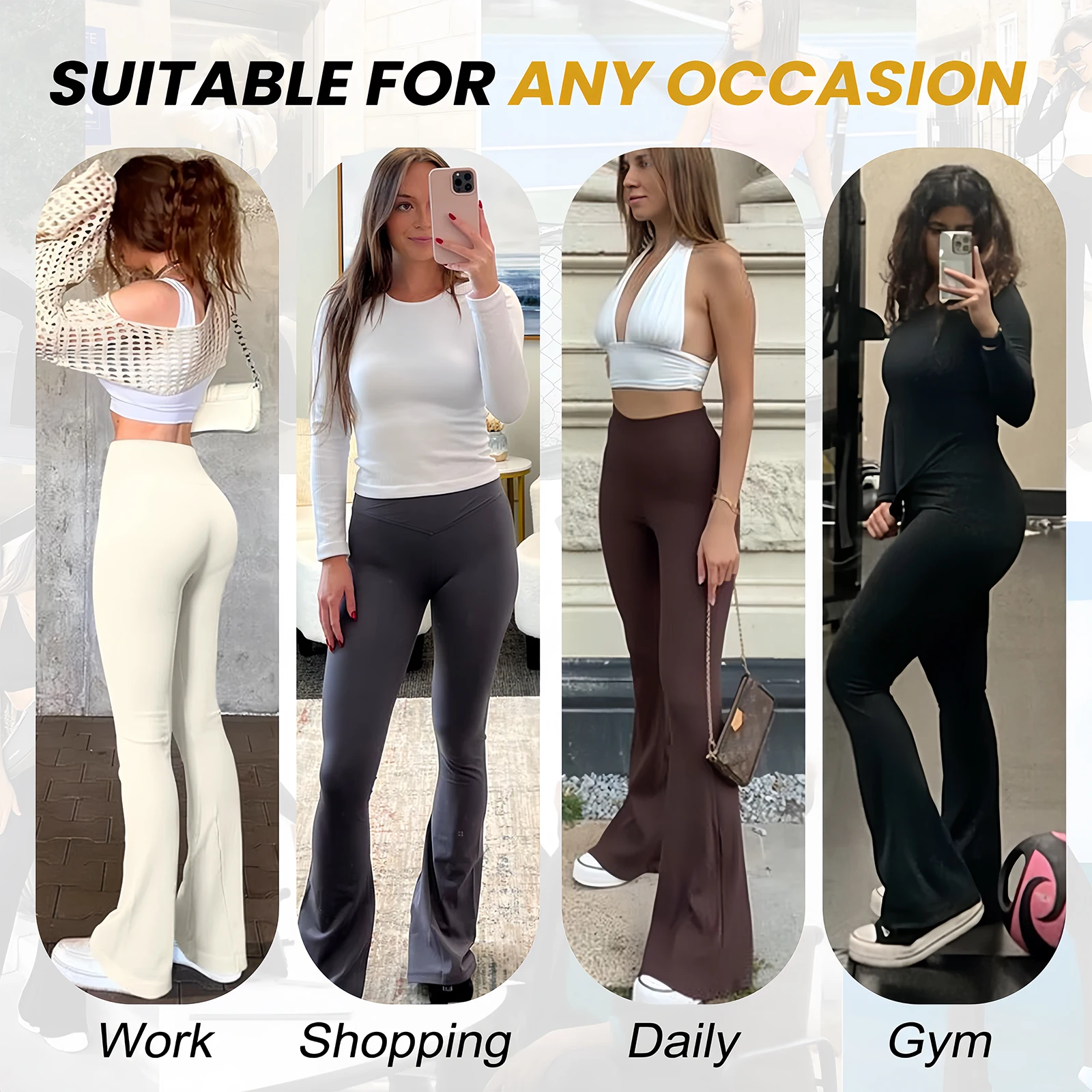 Women\'s pants Cross Waist Legging High Waisted Workout Running Pants Soft Tummy Control Pants Sexy Slim Flared Pants