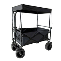 Collapsible Folding Utility Beach Cart With Awning Large Capacity Fold Wagon Ourdoor Trolley Portable Garden Camping Trolley