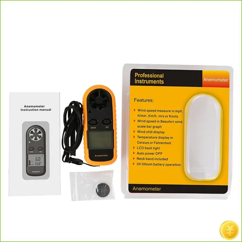 Anemometer Wind Speed Tester Backlight Display Five Types Of Wind Speed Units Yellow&Black 1 PCS