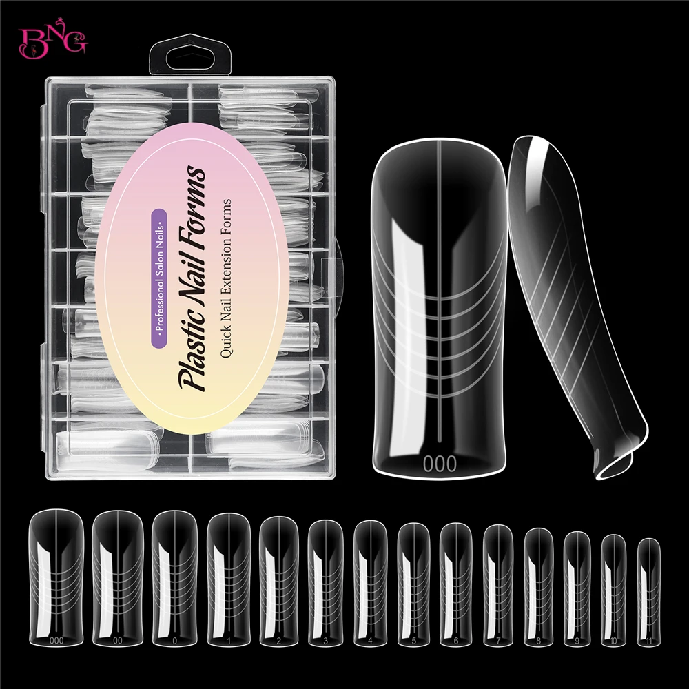 

BNG 140Pcs Upper Molds for Nail Extensions Elegant Square Dual Forms Nails UV Gel Polish Quick Building Mold Reusable Nail Form
